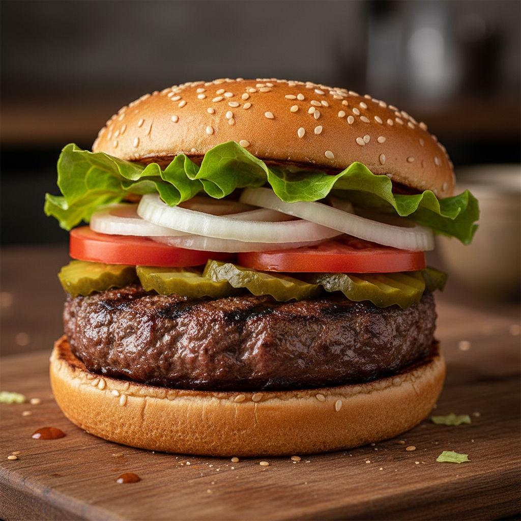 Hamburger mit Pommes und Salat